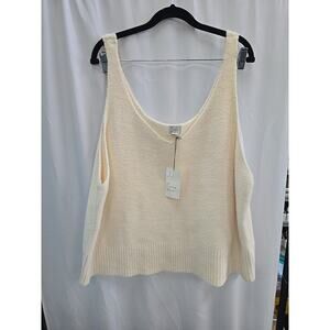 12318 A New Day Women V-Neck Fuzzy Sweater Tank, Cream Color Size 4xl New